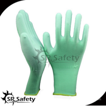 SRSAFETY green pu gloves/13 gauge green polyester rayon glove